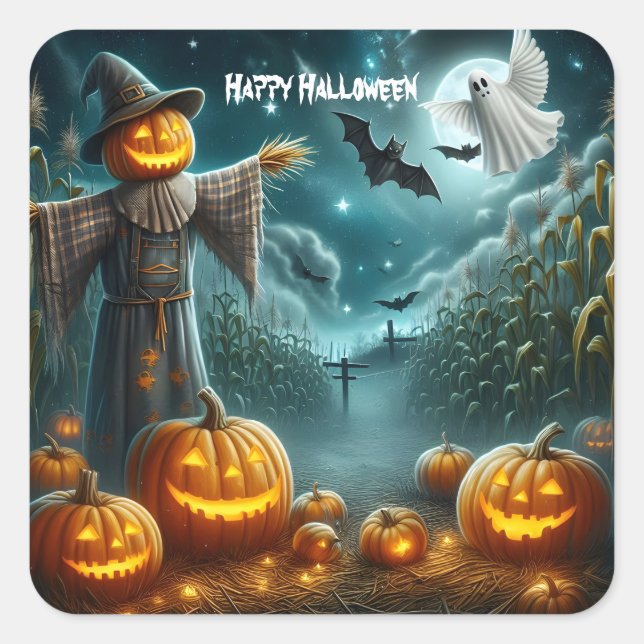 Halloween Scarecrow Quadratischer Aufkleber (Vorderseite)