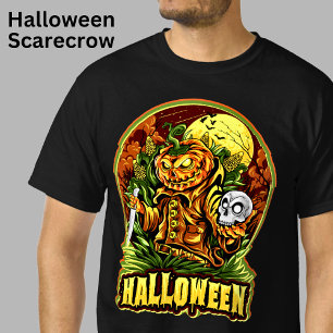 Halloween Scarecrow Skull Pumpkin Head Knife Beute T-Shirt