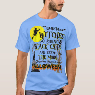 Halloween Scary Black Cat Jackolantern Witches Bat T-Shirt