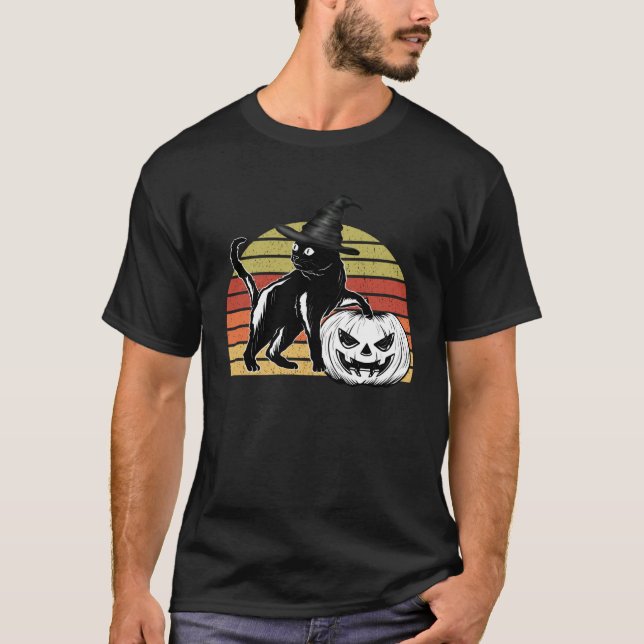 Halloween Scary Black Cat Witch Hat Pumpkin JackOL T-Shirt (Vorderseite)