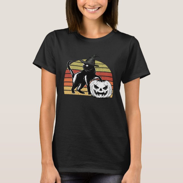 Halloween Scary Black Cat Witch Hat Pumpkin JackOL T-Shirt (Vorderseite)