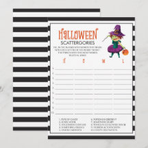 Halloween Scattergories Spielkarten mit Hexe