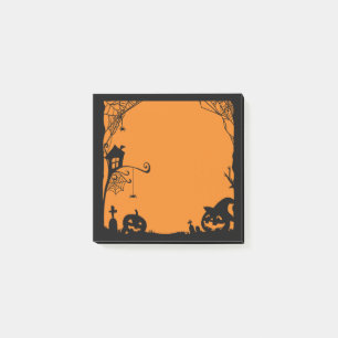 Halloween Scene Black Orange Post-it Klebezettel