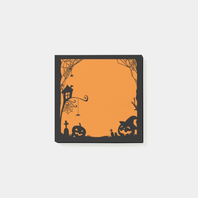 Halloween Scene Black Orange Post-it Klebezettel (Vorderseite)