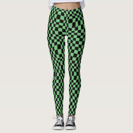 Halloween-Schachbrett in Grün und Schwarz Leggings