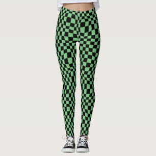 Halloween-Schachbrett in Grün und Schwarz Leggings