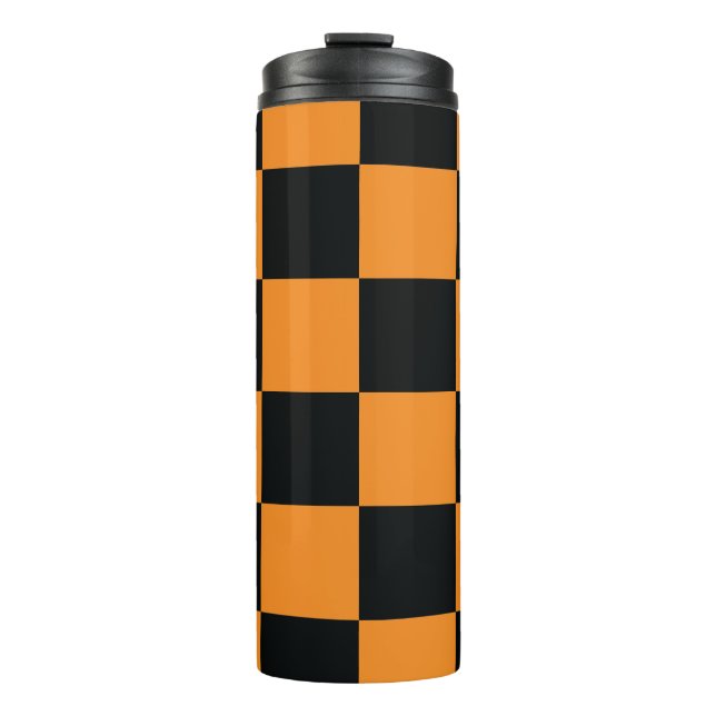 Halloween-Schachbrett-Muster Thermosbecher (Vorderseite)