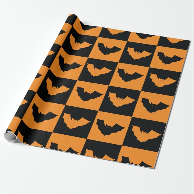 Halloween-Schachbretter Muster mit Fledermäusen Geschenkpapier (Ungerollt)