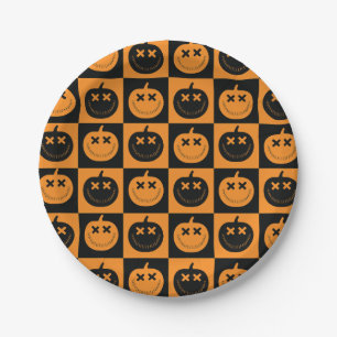Halloween-Schachbretter Muster mit Kürbis Pappteller