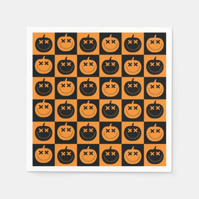 Halloween-Schachbretter Muster mit Kürbis Serviette (Vorderseite)
