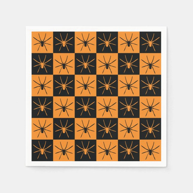 Halloween Schachbretter Muster mit Spidern Serviette (Vorderseite)