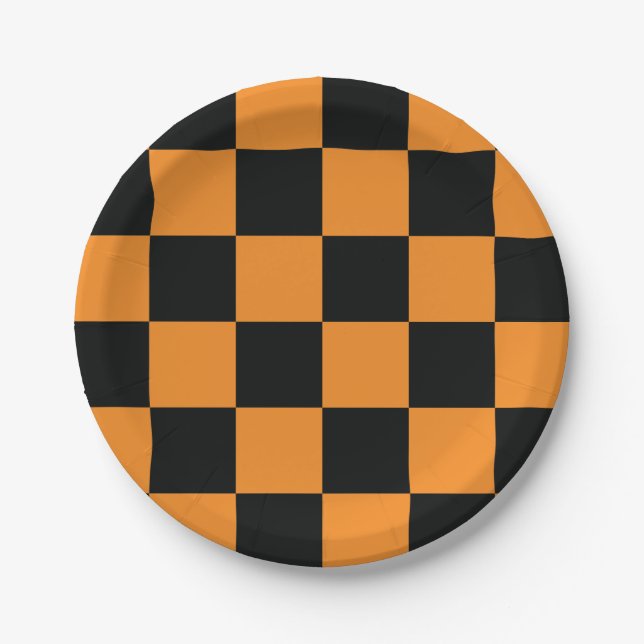 Halloween-Schachbrettmuster Pappteller (Vorderseite)