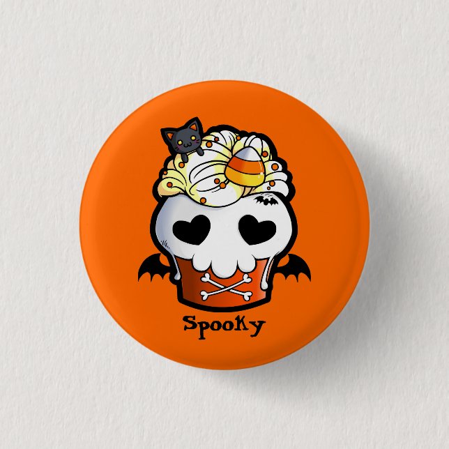 Halloween-Schädel-kleiner Kuchen Button (Vorderseite)