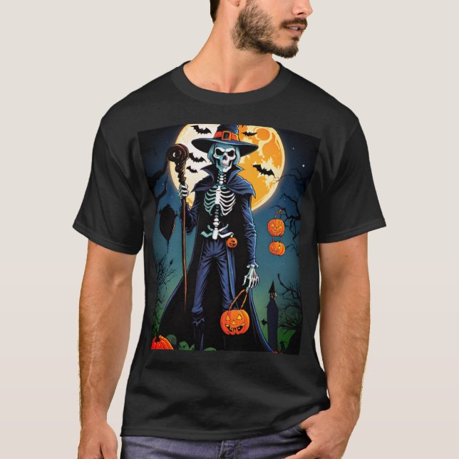 Halloween-Schädel mit Kürbis-T - Shirt (Vorderseite)