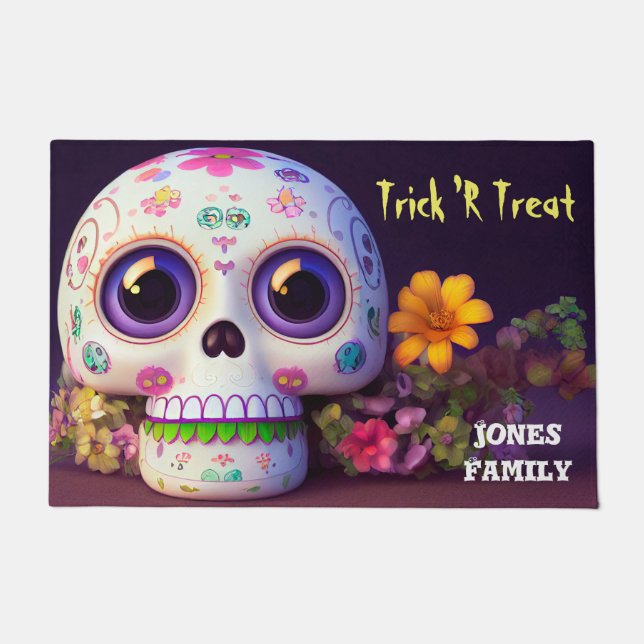 Halloween Schädel und Blume Türmchen Fußmatte (Vorderseite)