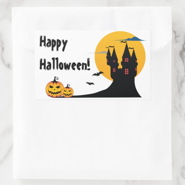 Halloween - Schloss, Vollmond, Fledermäuse und Kür Rechteckiger Aufkleber (Tasche)