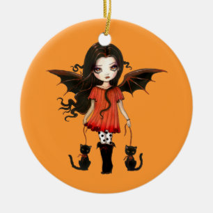 Halloween-Schmuck Kleiner Vampir mit Katzen Keramikornament