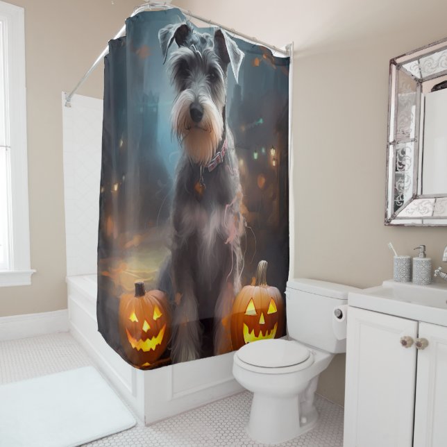 Halloween Schnauzer mit Pumpkins Beängstigend Duschvorhang (Beispiel)