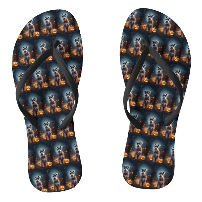 Halloween Schnauzer mit Pumpkins Beängstigend Flip Flops (Fußbett)