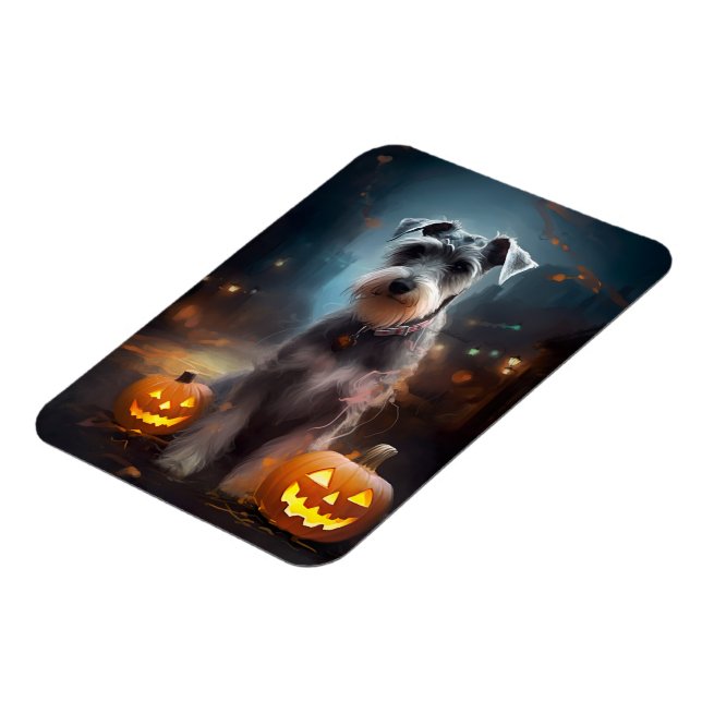 Halloween Schnauzer mit Pumpkins Beängstigend Magnet (Linke Seite)