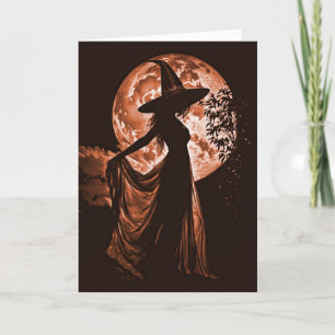 Halloween Schöne Hexe Silhouette in Orange Karte