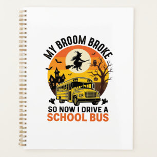 Halloween Schulbus Hexe Vintage Lehrer Design_ Planer