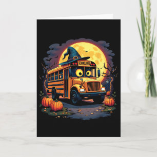 Halloween-Schulbus mit Hexenhut und Kürbissen S Karte
