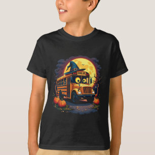 Halloween-Schulbus mit Hexenhut und Kürbissen S T-Shirt