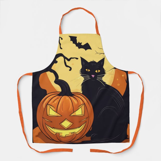 Halloween-Schürze, Vollmond-Halloween-Schwarze Kat Schürze (Vorderseite)