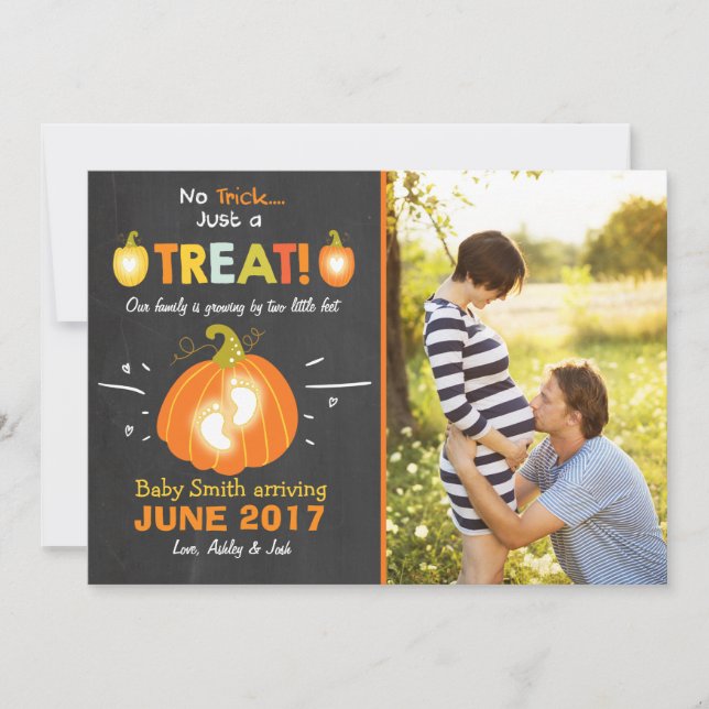 Halloween Schwangerschaftsankündigung Trick oder T Ankündigung (Vorderseite)
