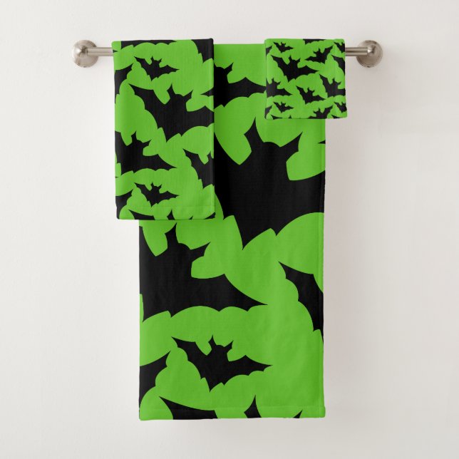 Halloween Schwarz-Fledermäuse grün coole Gaumenmus Badhandtuch Set (Insitu)