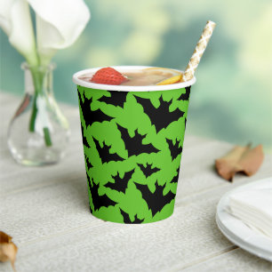 Halloween Schwarz-Fledermäuse grün coole Gaumenmus Pappbecher