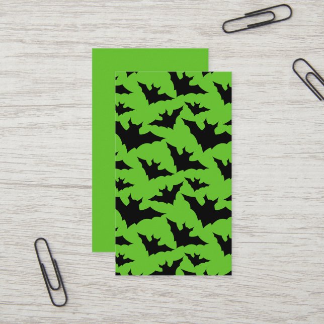 Halloween Schwarz-Fledermäuse grün coole Gaumenmus Visitenkarte (Vorderseite/Rückseite Beispiel)