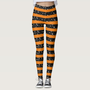 Halloween Schwarz glänzende Streifen auf Orange Leggings