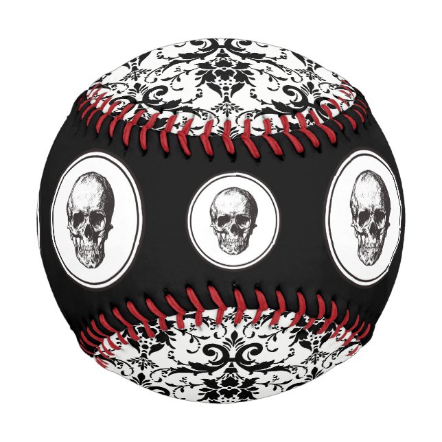 HALLOWEEN Schwarz Gothic Damask Muster Skull Baseball (Rückseite)