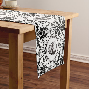 HALLOWEEN Schwarz Gothic Style Damask Muster Skull Kurzer Tischläufer