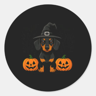 Halloween Schwarz-Rotbrauner Dachshund Hexe Grusel Runder Aufkleber