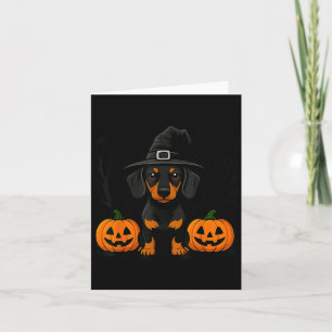 Halloween Schwarz und Tan Dachshund Hexe Gruselig Karte