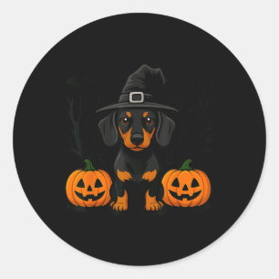 Halloween Schwarz und Tan Dachshund Hexe Gruselig Runder Aufkleber
