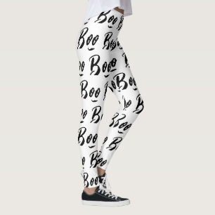 Halloween Schwarz/Weiß-Boottextmuster Leggings