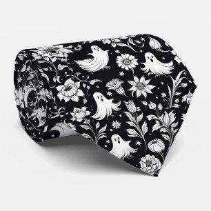 Halloween Schwarz & Weiß Geister Floral Krawatte