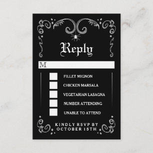 Halloween Schwarz-weiß Gothic 3.5x5 MENU-UAWG RSVP Karte