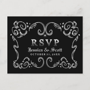 Halloween Schwarz-weiß Gothic Scroll UAWG MENU Einladungspostkarte