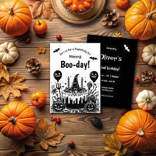 Halloween Schwarz-Weiß Gruselige Geburtstagsfeier Einladung