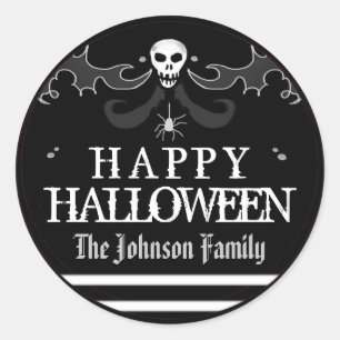 Halloween Schwarz-weiß Skull Label glückliches Hal Runder Aufkleber