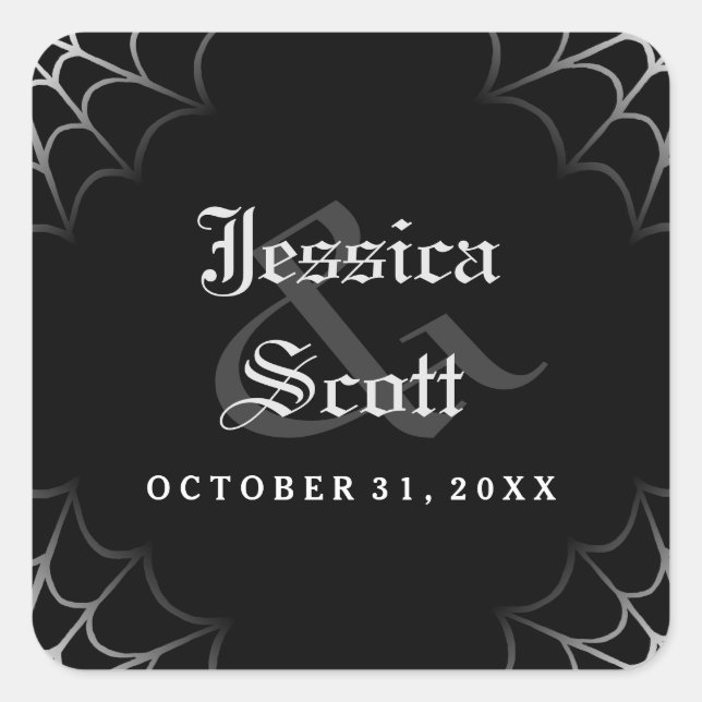 Halloween Schwarz-weiß Spider Web Gothic Wedding Quadratischer Aufkleber (Vorderseite)