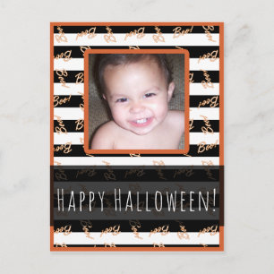 Halloween Schwarz Weiß Streifen Modern Boo Foto Postkarte