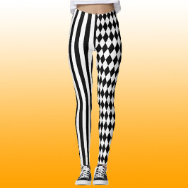 Halloween Schwarz-weiß Stripes Harlequin Pattern Leggings