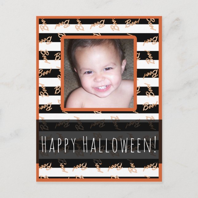 Halloween Schwarz-weiß Stripes Modern Boo Foto Postkarte (Vorderseite)