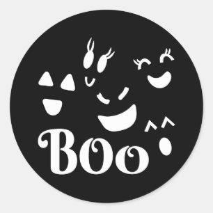 Halloween Schwarz-Weiß Süßes BOO Gespenst Runder Aufkleber